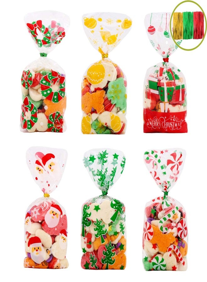VEYLIN 120Pcs Christmas Cellophane Goody Bags, Xmas Cello candy Bags with Ties for Holiday Party Favors - Image 1